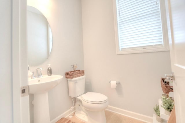 bathroom with sink, hardwood / wood-style flooring, and toilet