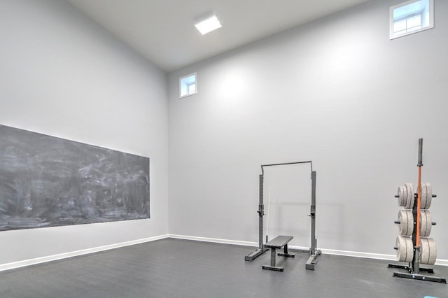 exercise area featuring a high ceiling and a wealth of natural light