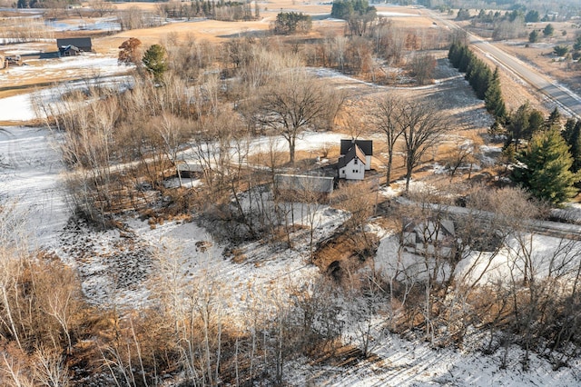 snowy aerial view with a rural view