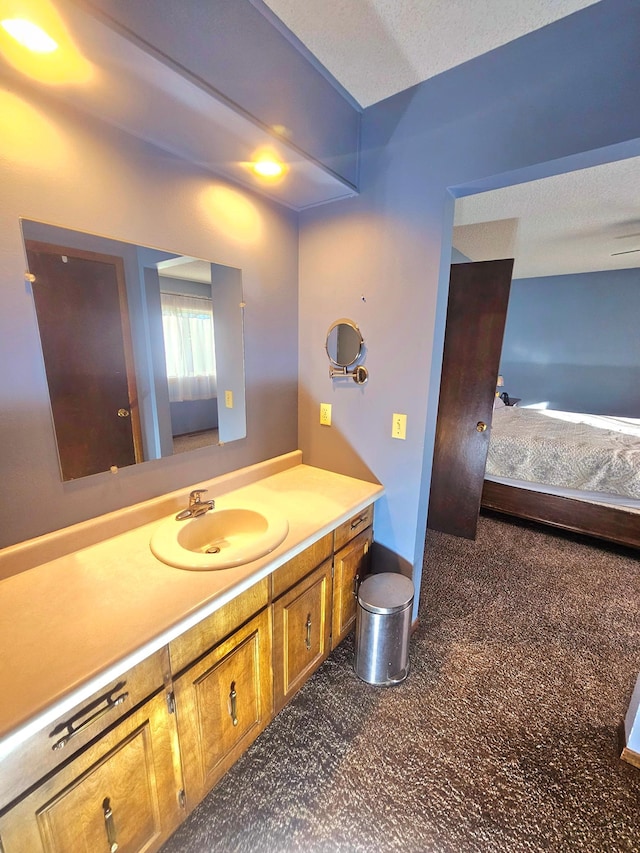 bathroom with vanity and a textured ceiling