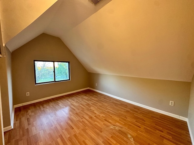 additional living space featuring wood-type flooring and lofted ceiling