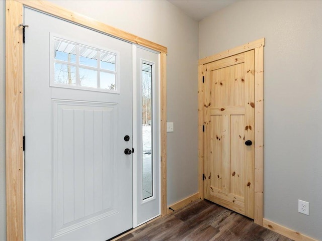 entryway with dark hardwood / wood-style flooring