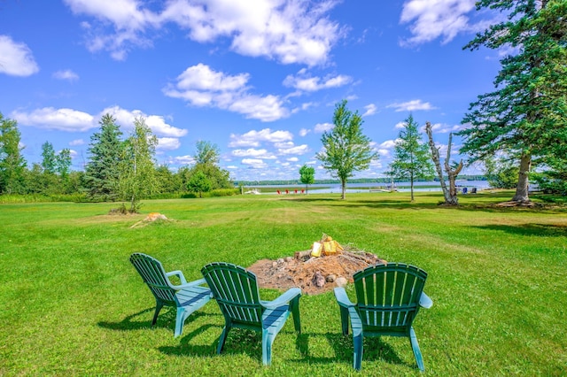 view of yard with a water view