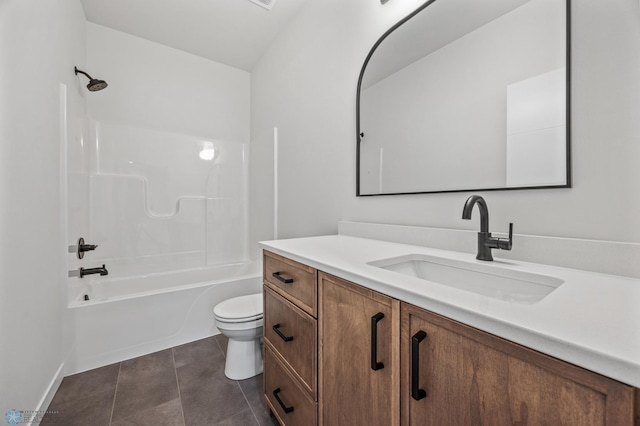 full bathroom featuring vanity, toilet, tile patterned flooring, and shower / bathing tub combination