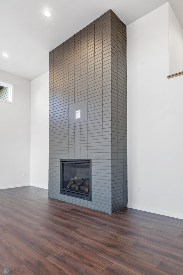 details featuring hardwood / wood-style flooring and a fireplace