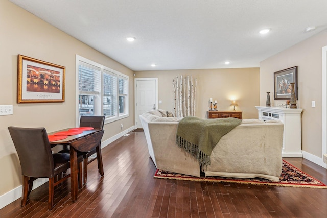 living room with dark wood-type flooring