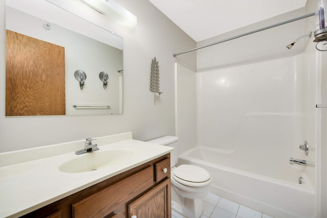 full bathroom featuring tile patterned flooring, vanity, shower / tub combination, and toilet