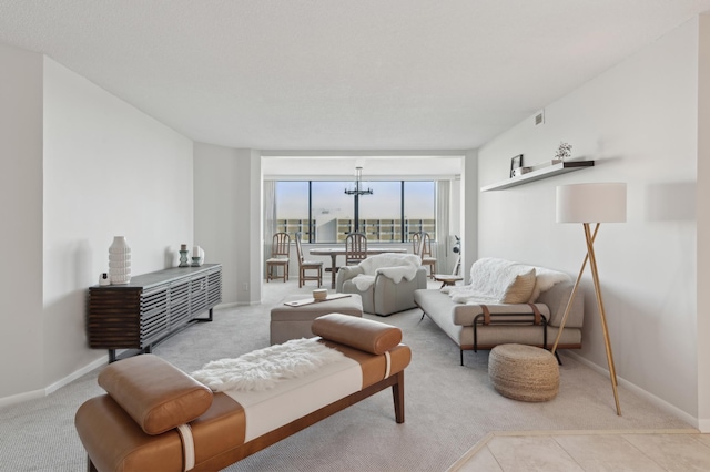 living room with light colored carpet