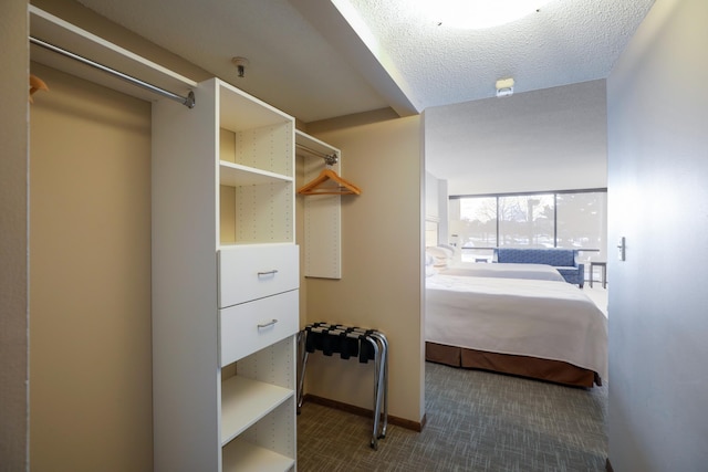 interior space with dark colored carpet