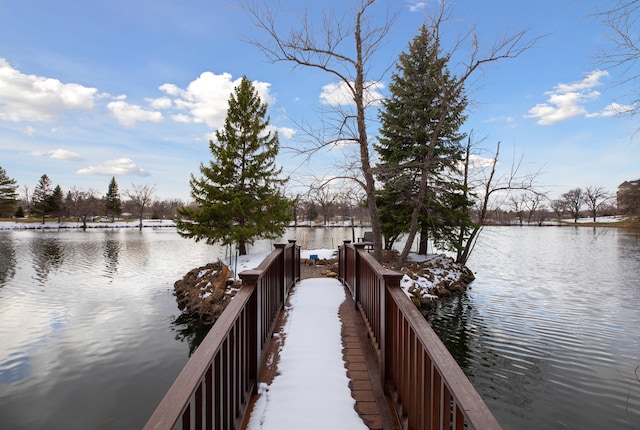 view of dock featuring a water view