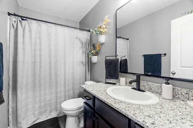 bathroom featuring vanity, a textured ceiling, and toilet