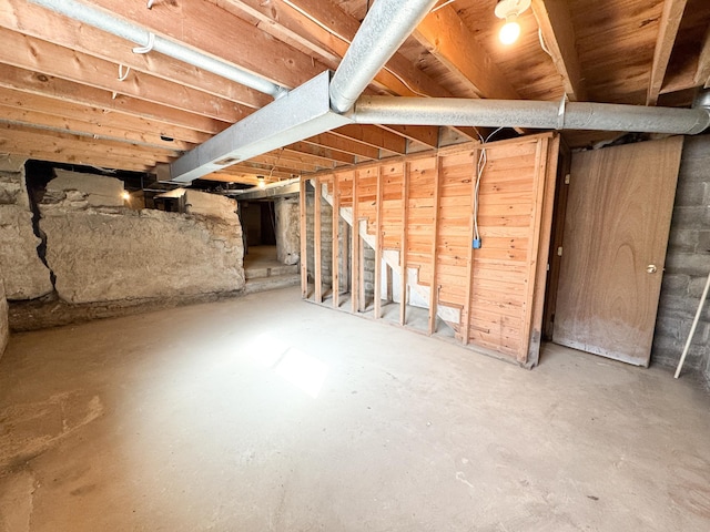 view of unfinished basement