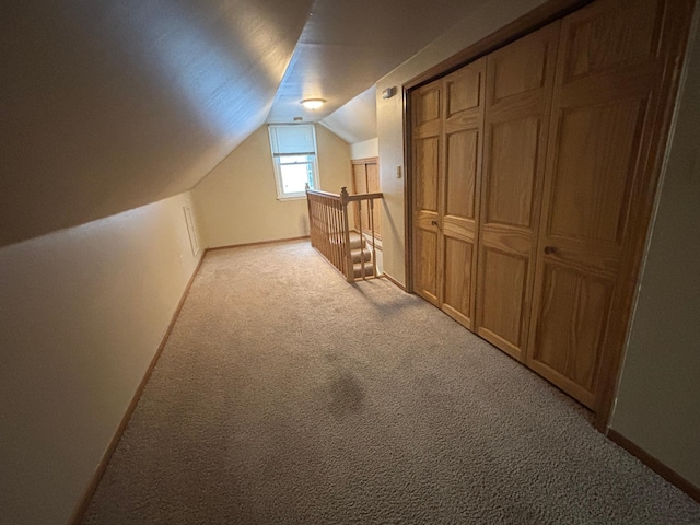 additional living space with lofted ceiling and light colored carpet