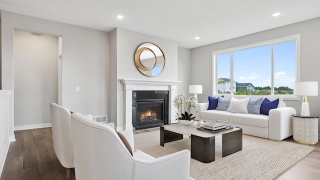 living room with hardwood / wood-style flooring