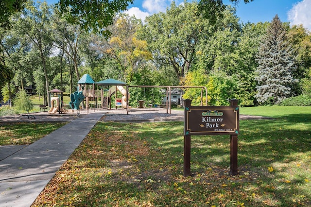 exterior space featuring a yard and a playground