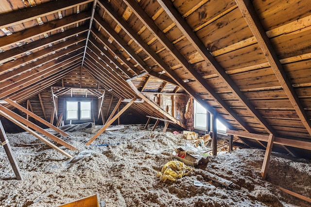 view of unfinished attic