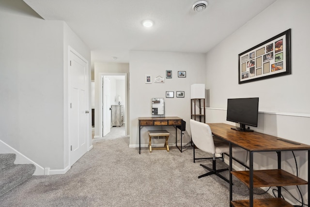 view of carpeted home office