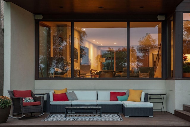 view of patio / terrace featuring outdoor lounge area and a wooden deck