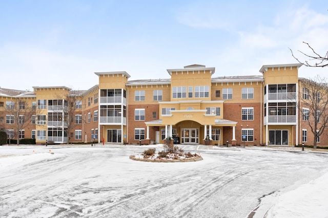 view of snow covered building