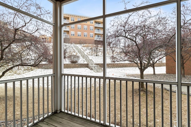 view of snow covered deck