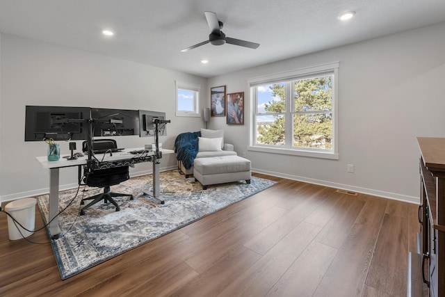 office area featuring ceiling fan and wood-type flooring