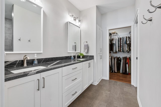 4163 Canary Rd, Royalton Twp, MN 55030 - bathroom with double vanity, a walk in closet, and baseboards