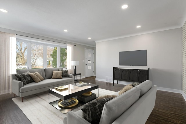 living room featuring dark hardwood / wood-style floors