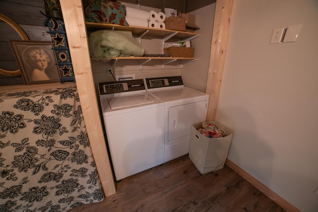 3835 Lake Rd, Barnum Twp, MN 55767 - laundry room with washer and dryer, wood finished floors, and baseboards