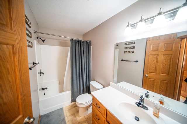 full bathroom with tile patterned flooring, vanity, shower / bath combination with curtain, and toilet