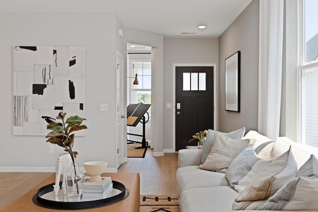 living room featuring light wood-type flooring