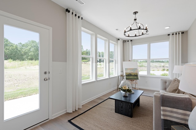 interior space with a chandelier