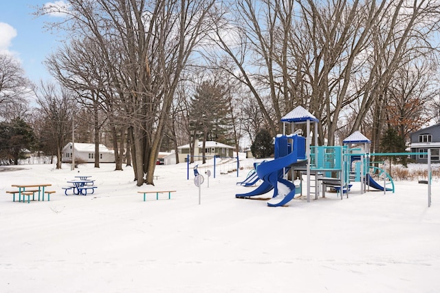 view of snow covered playground