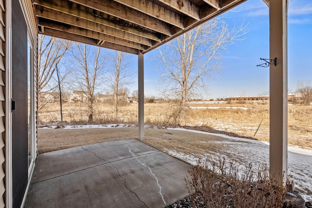 view of snow covered patio