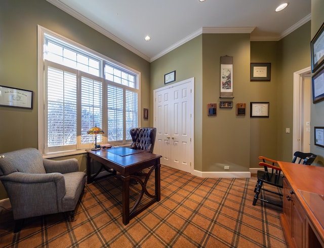 office space with crown molding