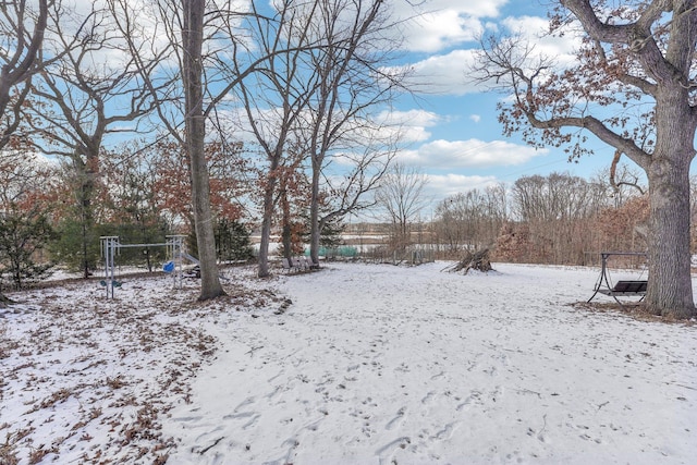 view of yard covered in snow