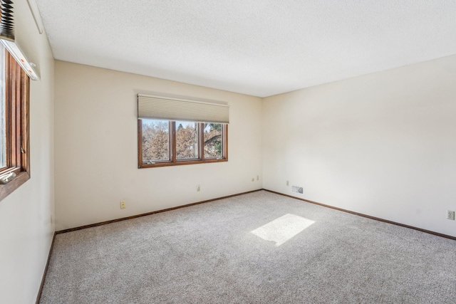 unfurnished room with carpet and a textured ceiling