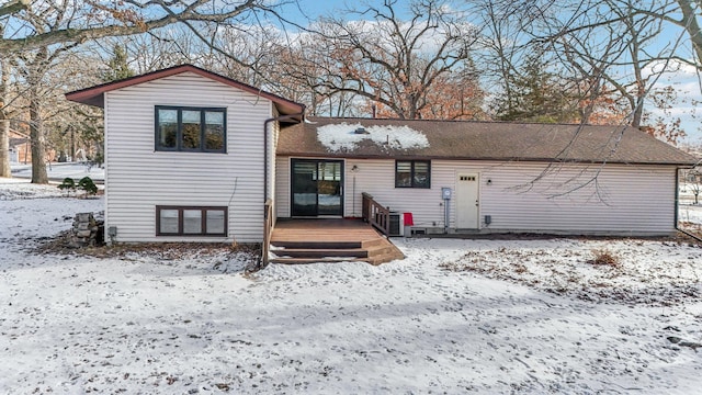 view of snow covered property