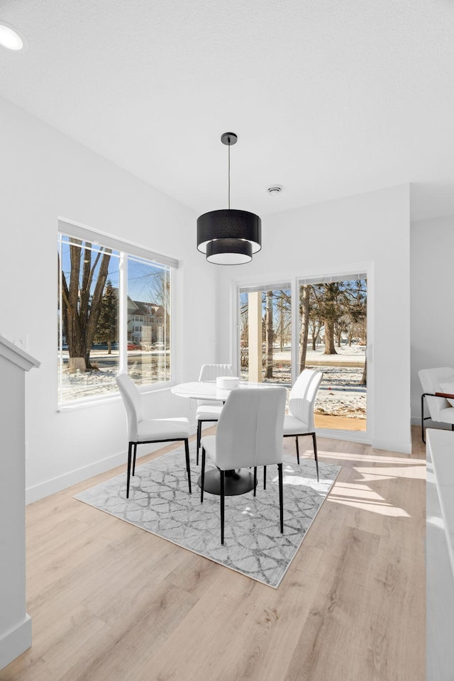 dining area with plenty of natural light and light wood-type flooring