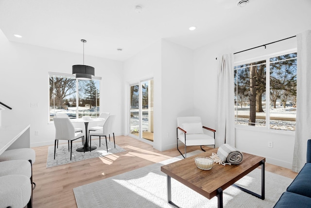 living room featuring light wood-type flooring