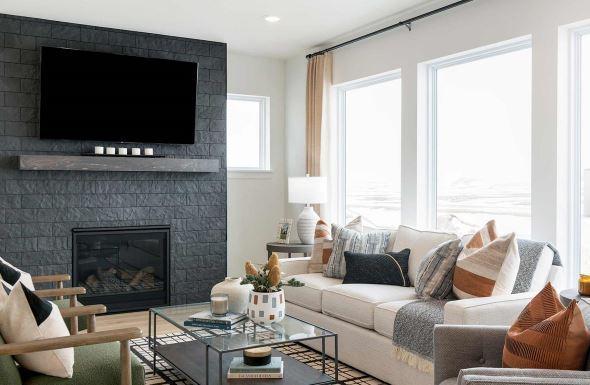 living room with a fireplace and hardwood / wood-style flooring