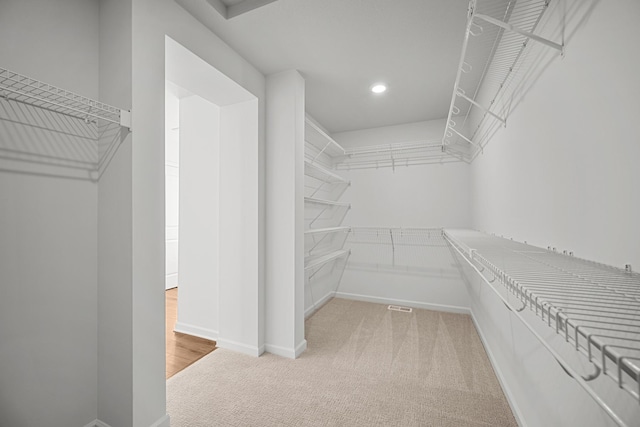 walk in closet with carpet flooring