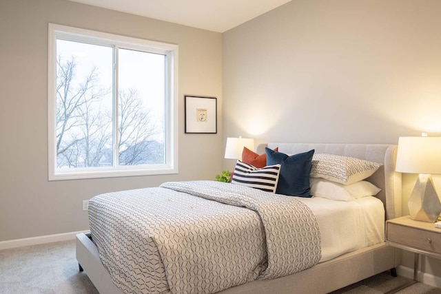 bedroom featuring multiple windows, carpet flooring, and baseboards