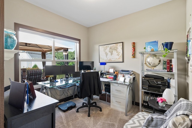 home office with light colored carpet