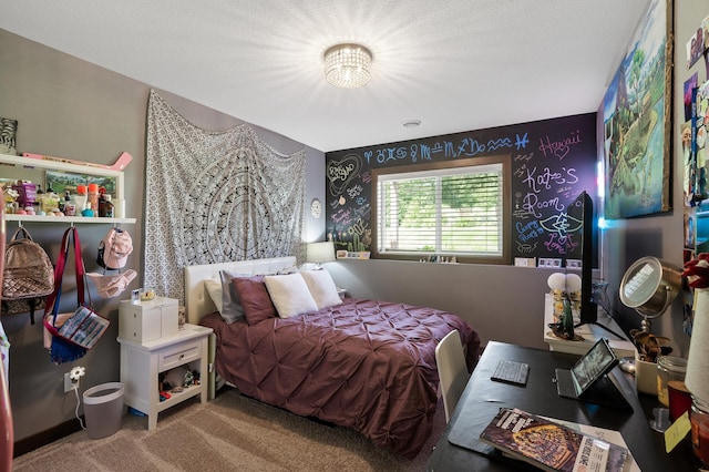 carpeted bedroom featuring wallpapered walls