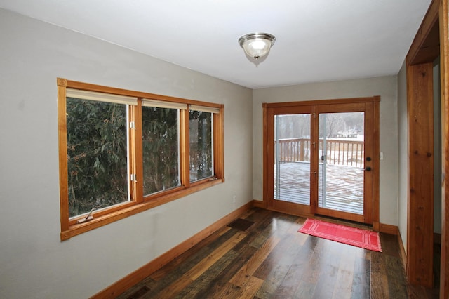 doorway with dark hardwood / wood-style flooring