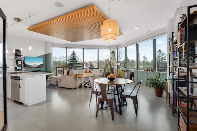 dining room with concrete floors