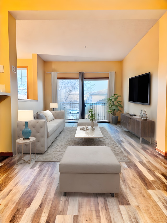 living room featuring light wood-type flooring