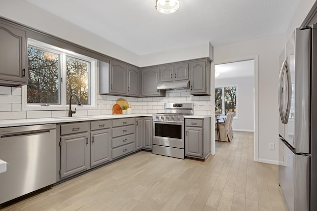 kitchen featuring appliances with stainless steel finishes, sink, and gray cabinetry