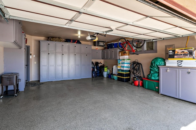 garage with a garage door opener