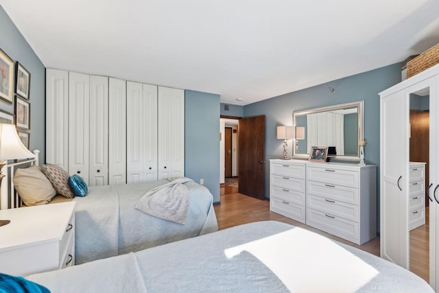 bedroom featuring a closet and light wood-type flooring